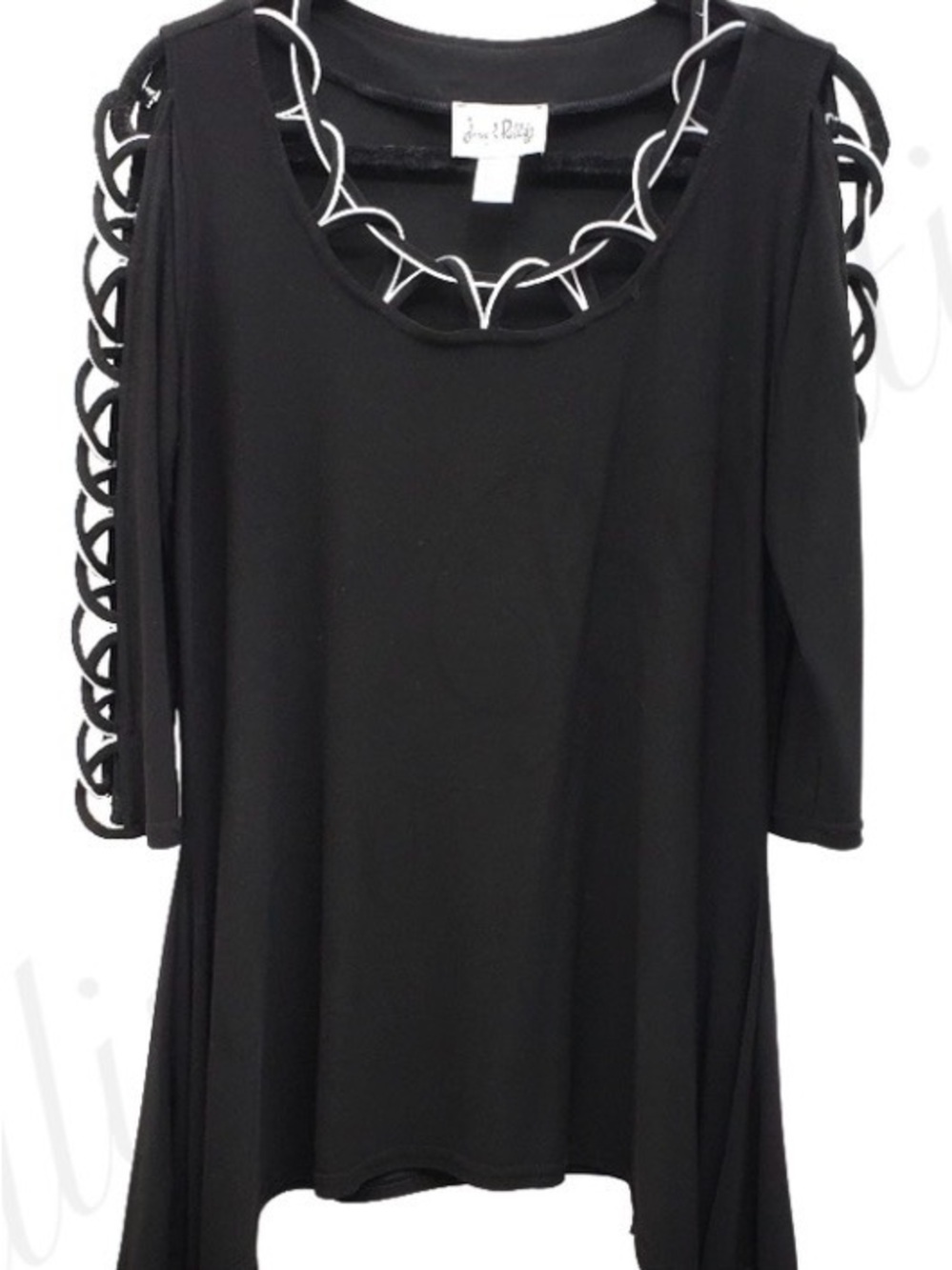 Joseph Ribkoff Black Tunic Dress with White Contrast Loop Neckline